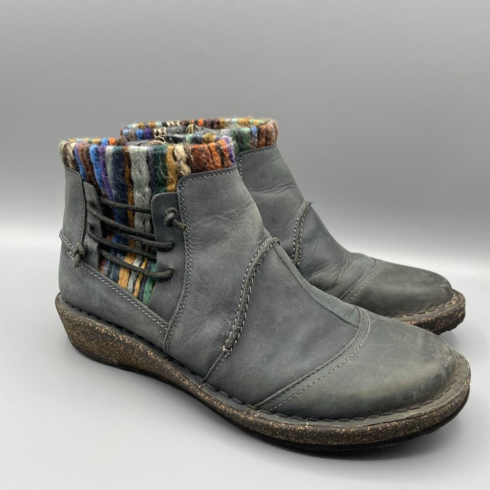 Aetrex Tessa Ankle Boots Womens Size 7 Gray Leather Sweater Bootie Casual Boho